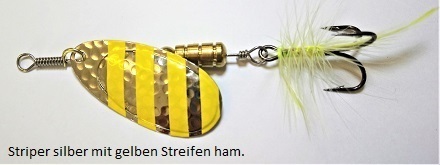Ma-So-Ca Spinner " Striper" silber mit gelben Strichen