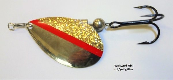Ma-So-Ca Spinner "Weitwurf Mini" silber mit rot/goldglitternem Rand