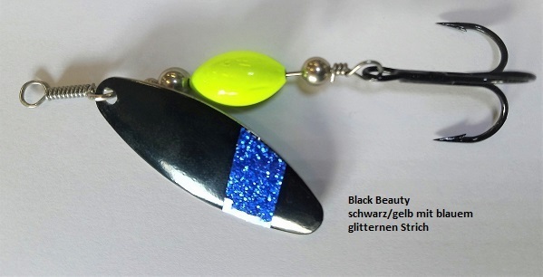 Ma-So-Ca Spinner " Black Beauty" schwarz mit blauem glitternem Strich